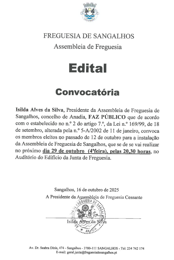 Imagem Novos Órgãos da Freguesia para o mandato 2025-2029, tomam posse a 29 de Outubro.