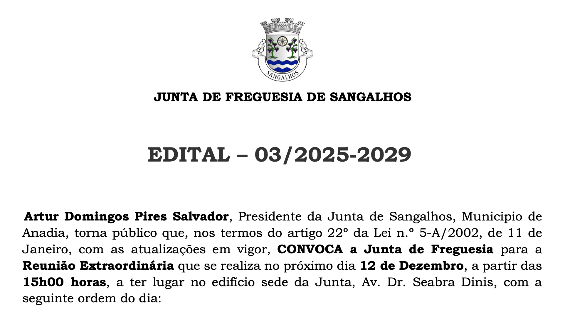 Imagem Reunião Extraordinária de Dezembro