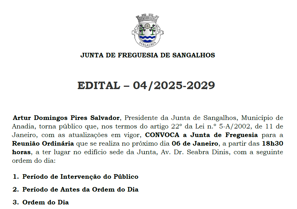 Notícia Reunião Ordinária de Janeiro