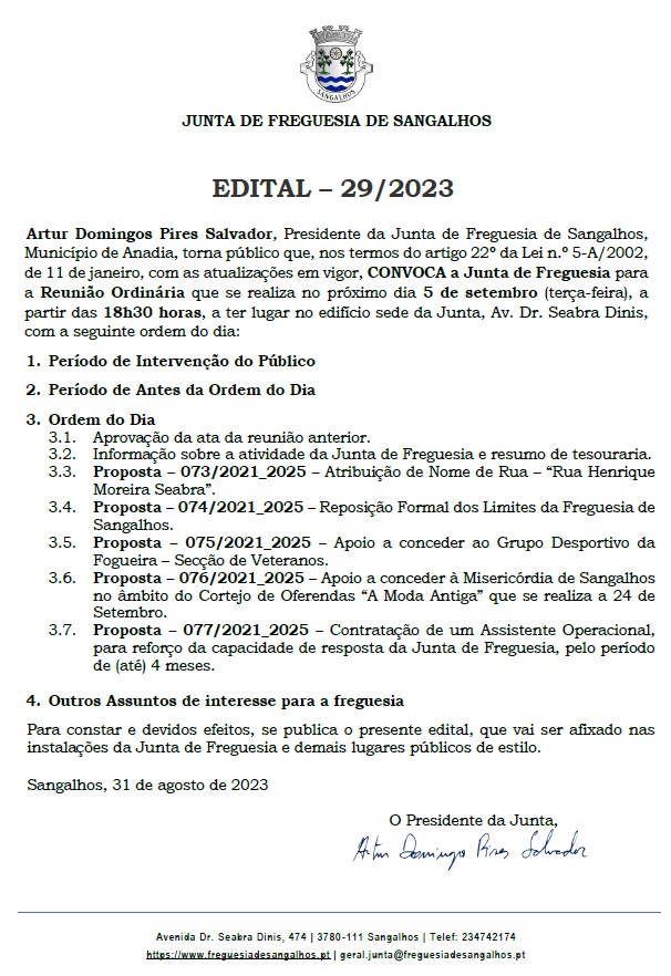 Notícia Reunião do Executivo da Junta de Freguesia - Setembro 2023